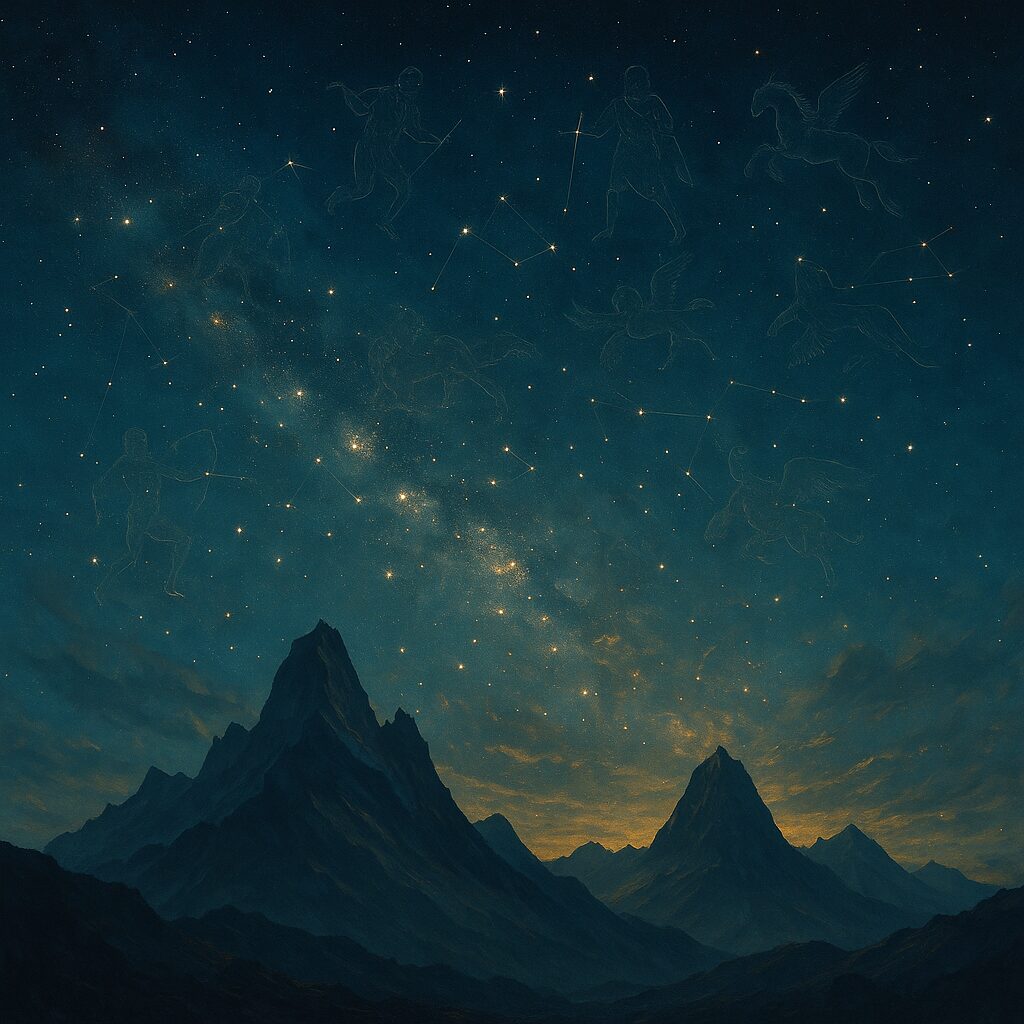 Myth & Saga – celestial sky above mythic mountainsMyth & Saga – celestial sky above mythic mountains"